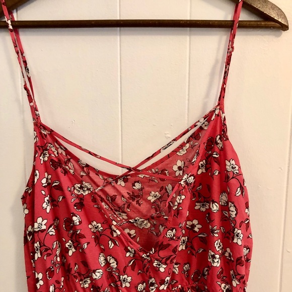 Coral Floral Romper with Pockets, Cute Back - Picture 4 of 5